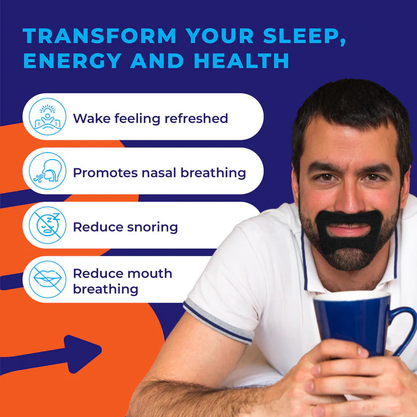 MyoTape - Mouth Tape for Beards – Sleep Strips - 30 Nights - Reduce Snoring - Safe Alternative to Mouth Tape - Promote Nasal Breathing - Size L for Beards